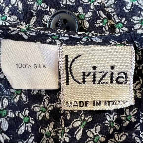 VTG Krizia 100% Silk Sheer Floral Blouse Italy Button Pockets Long Sleeve Small - Picture 9 of 10